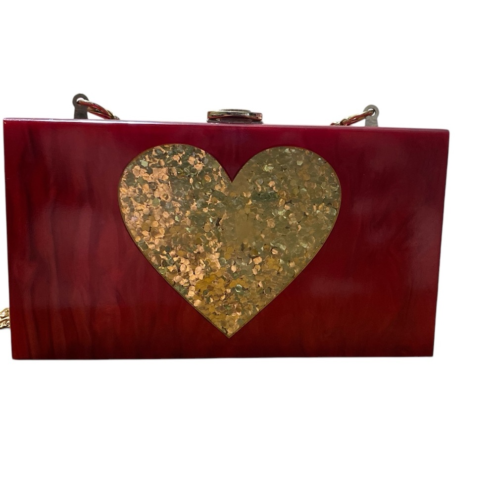 Madison West Red and Gold Heart Clutch